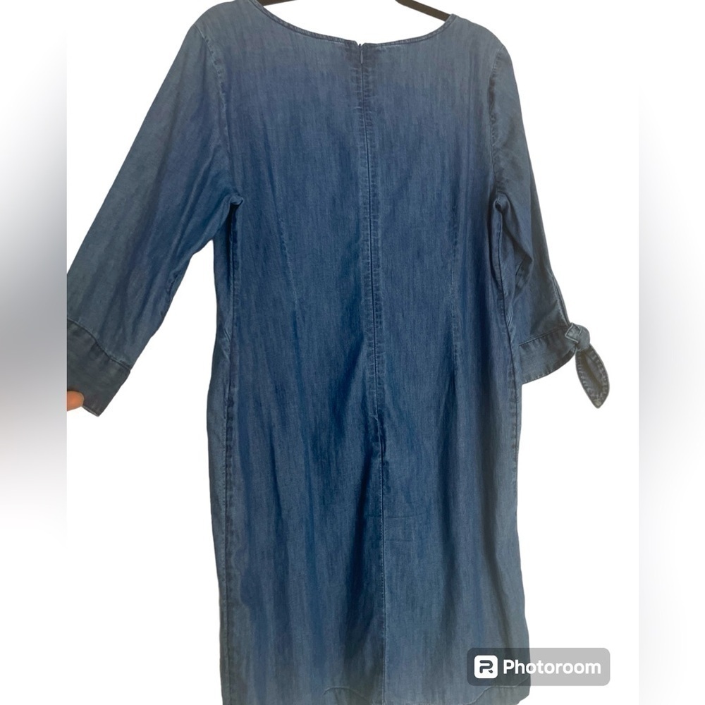 Talbots Chambray V Neck Split Neck Shift Dress Si… - image 2